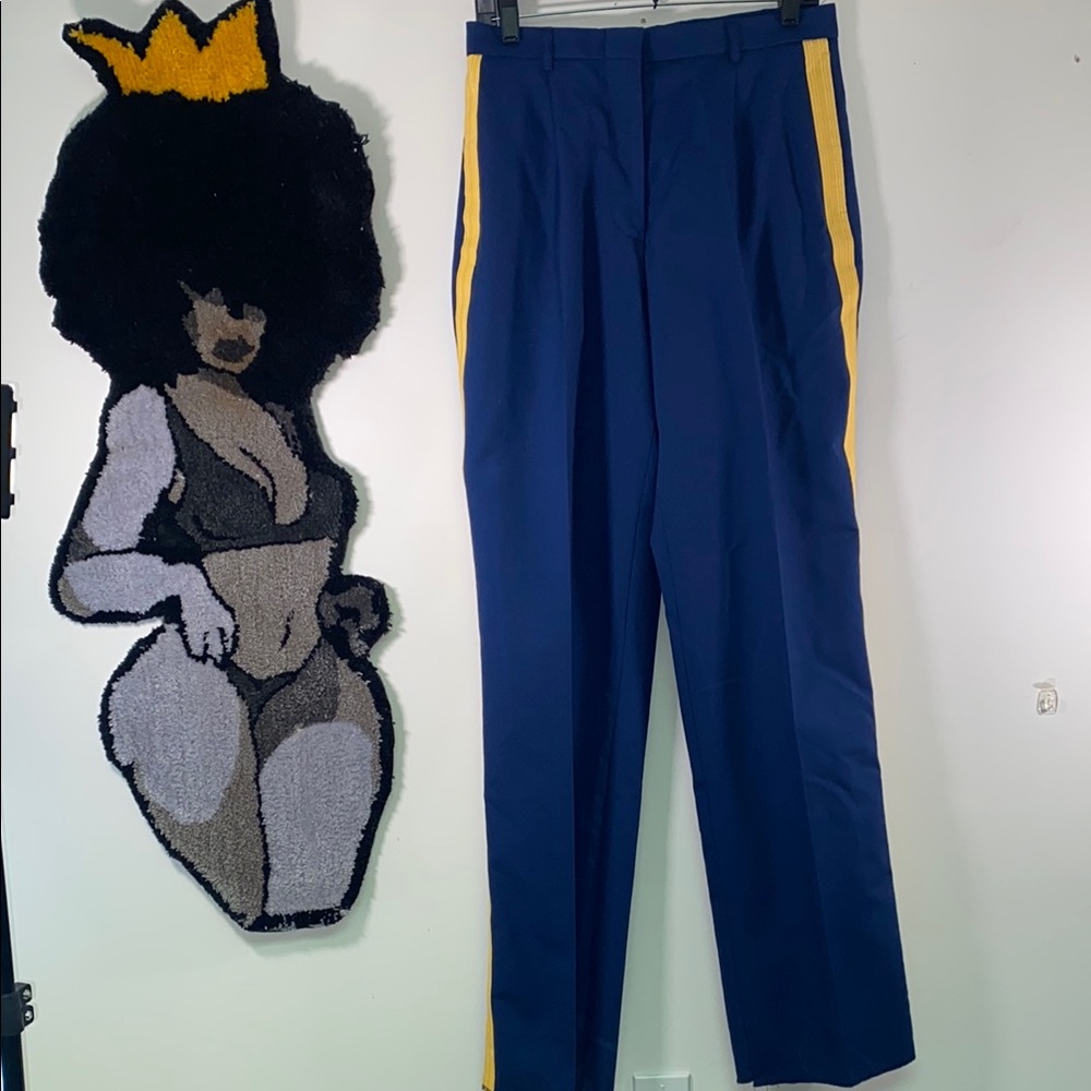 Chic Blue Trousers with Yellow Accents